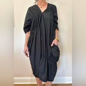 Caara ruched asymmetrical black dress